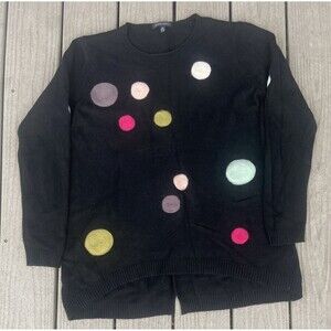 Parkhurst Darla Hi Lo Polka Dot Pullover Sweater Top Sz L Slouchy Black Knit